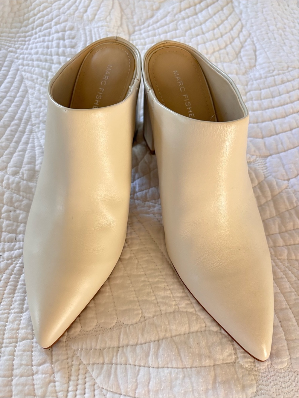 Marc Fisher Ivory Pointed Leather Mule Slides